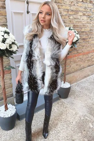 Cream and Grey Faux Fur Gilet - Jordana