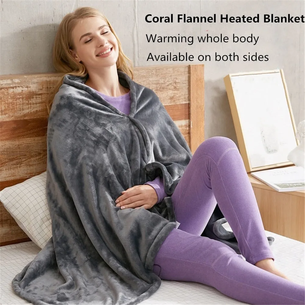 150x85cm Winter Coral Flannel Heated Blanket USB Heated Warm Shawl Thicker Heater Body Warmer Soft Heating Blanket