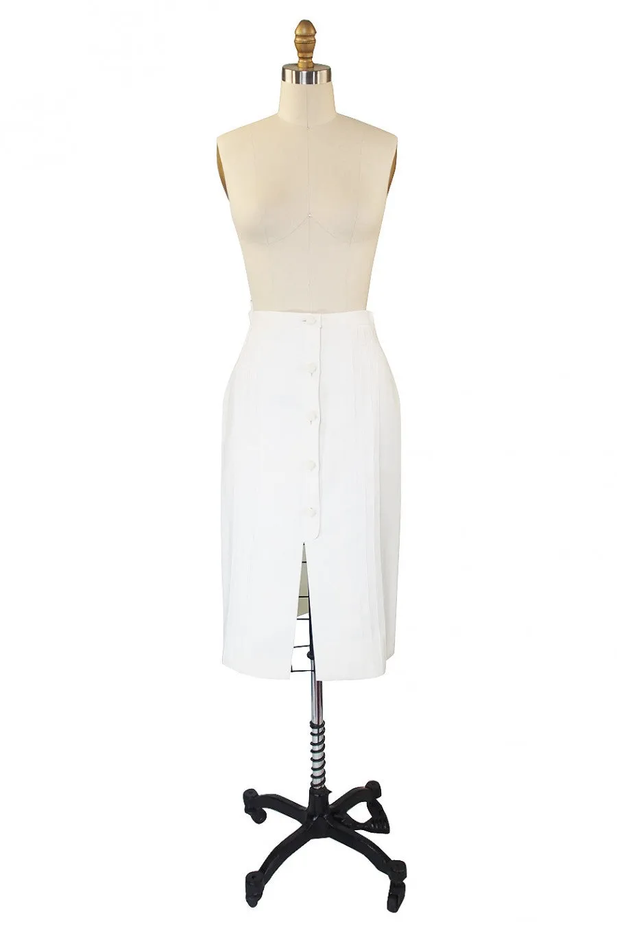 1970s White Linen Valentino Skirt