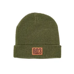 603 Patch Waffle Beanie- Olive