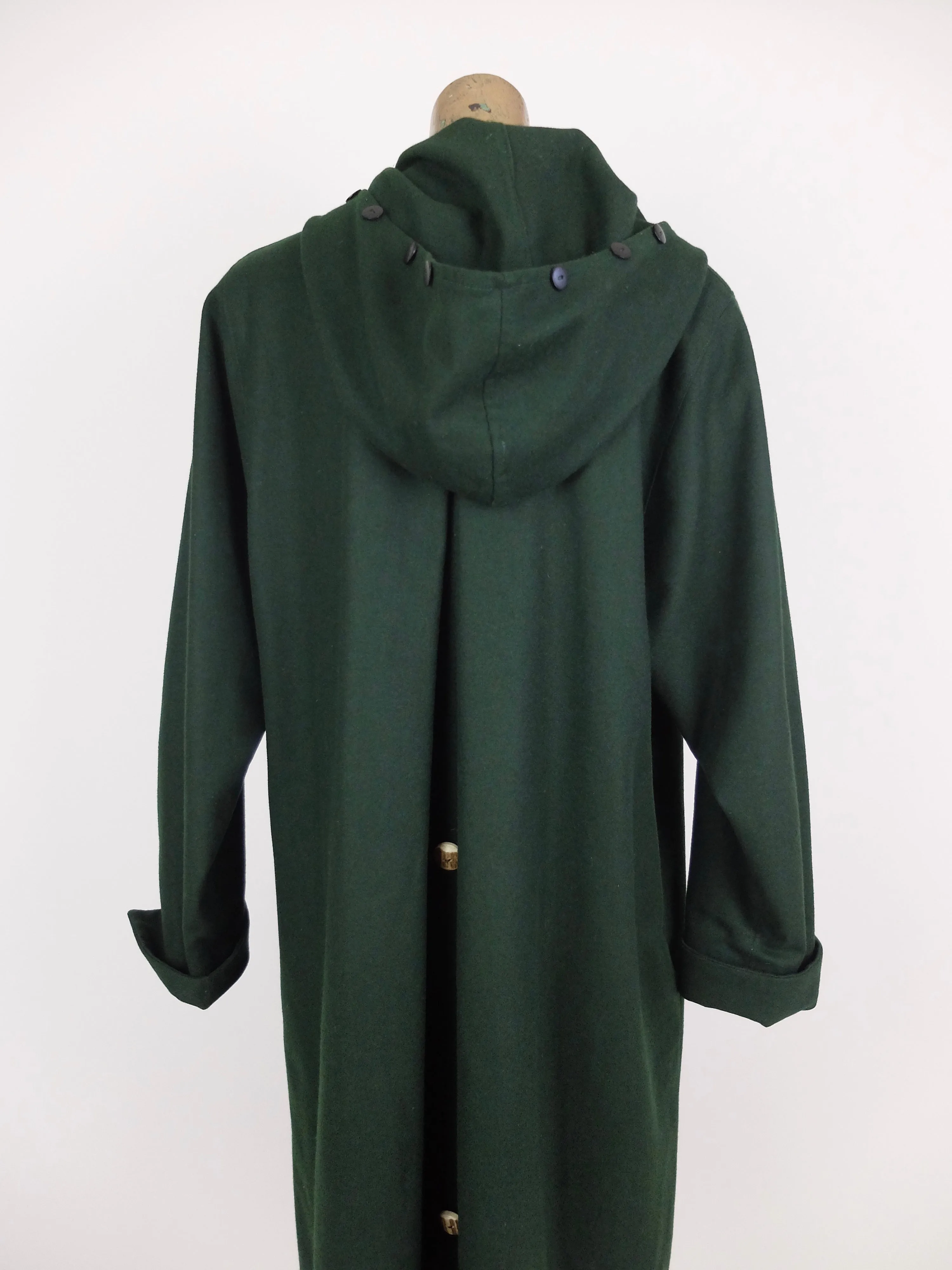 60s Pixie Forest Green German Tracht Traditional Folk Hooded Long Winter Trench Coat