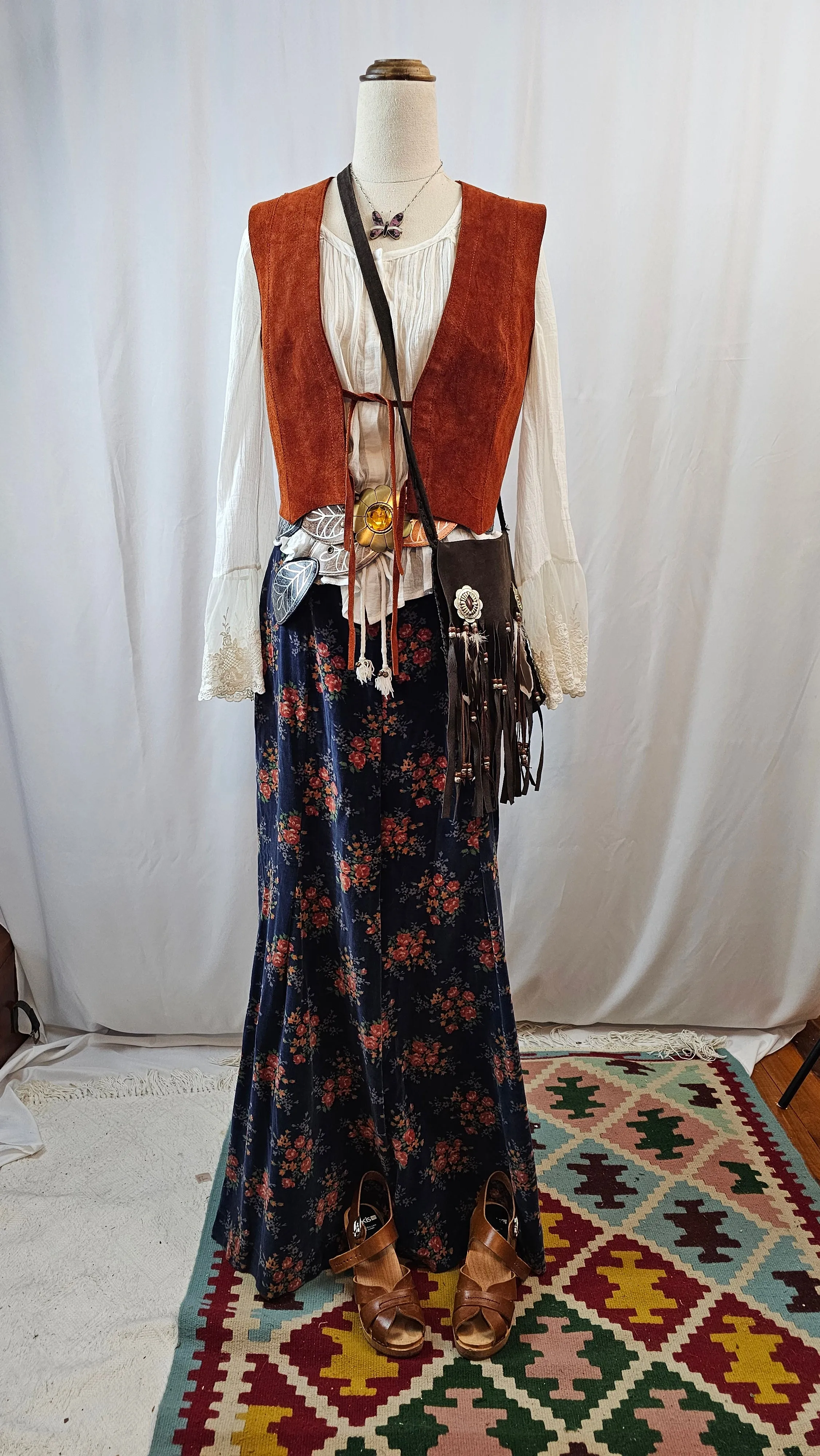 70S VELVET PRAIRIE MAXI SKIRT SMALL