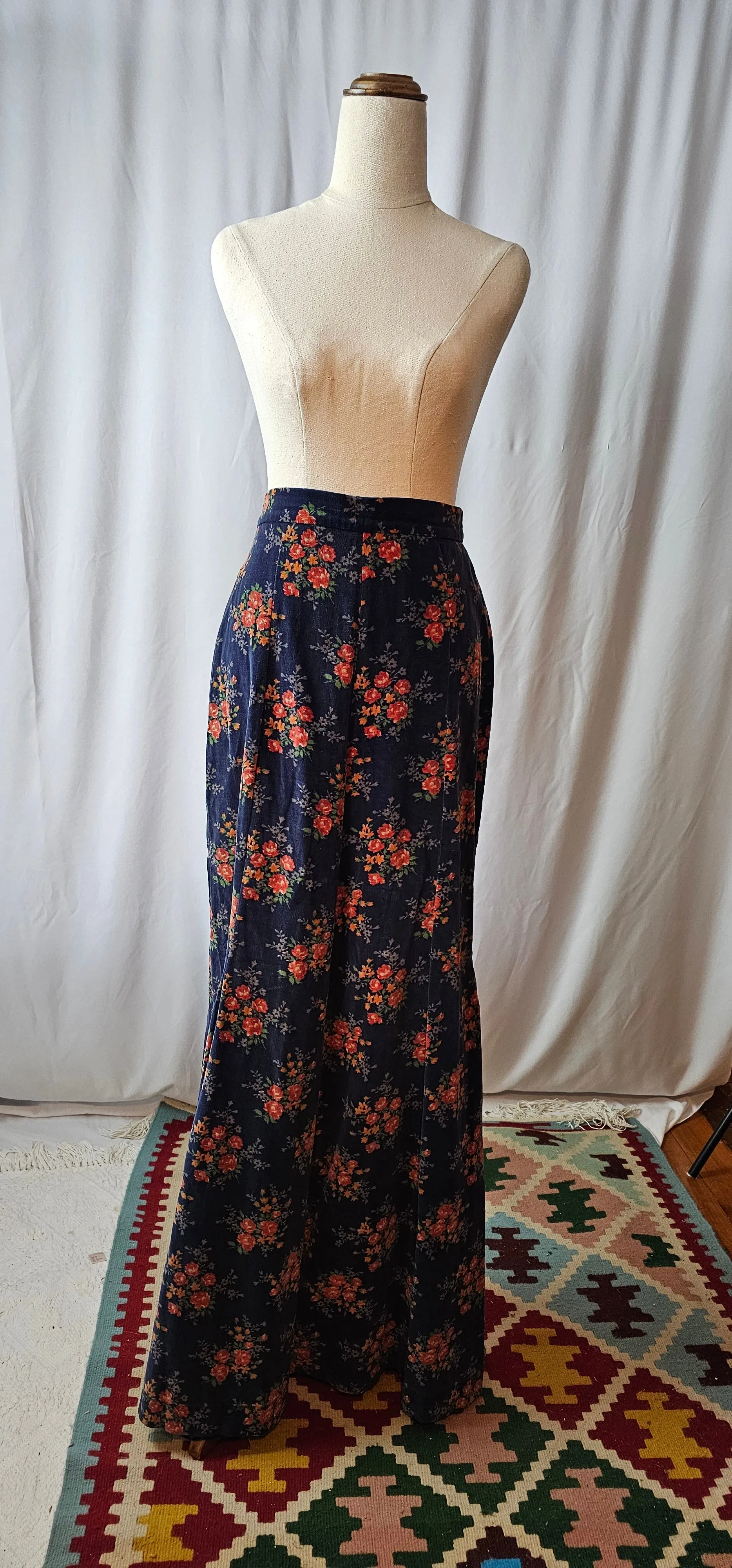 70S VELVET PRAIRIE MAXI SKIRT SMALL