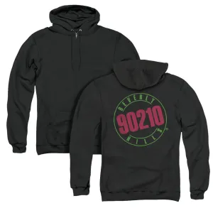 90210 Neon Back Print Zipper Mens Hoodie Black