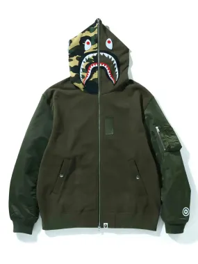 A Bathing Ape Military Shark Relaxed Fit Full Zip Hoodie Olive