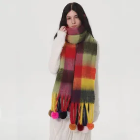 Accity | STRIPED PLAID WARM FRINGED SCARF: MULTICOLOR