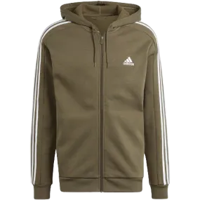 ADIDAS ESSENTIALS FLEECE 3-STRIPES FULL-ZIP HOODIE - MENS - OLIVE