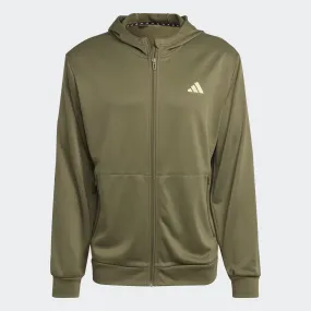 Adidas TRAIN ESSENTIALS SEASONAL TRAINING FULL-ZIP HOODIE - Mens - Olive Strata / Pulse Lime