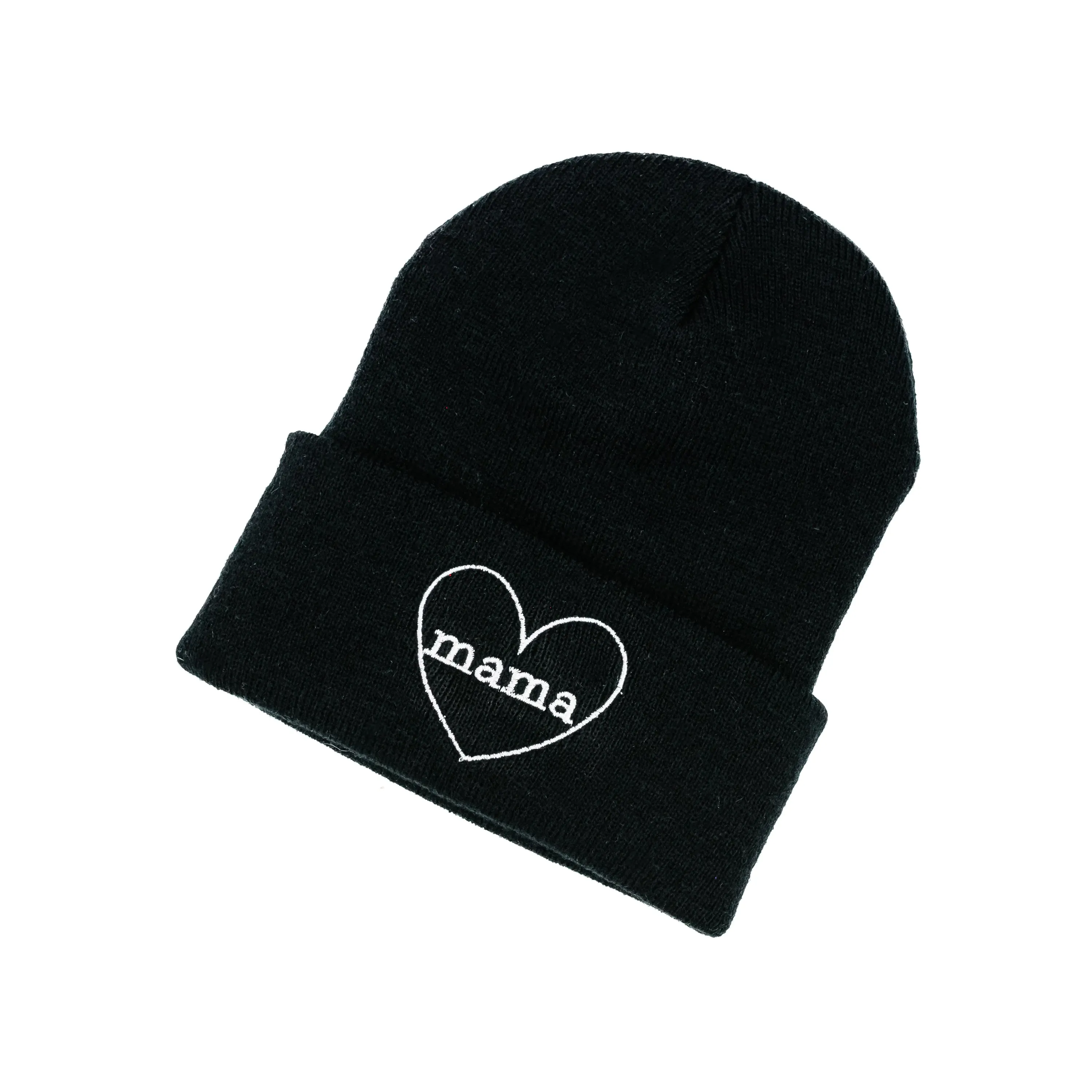 Adult Beanie - Mama Heart Around - Black w/ White