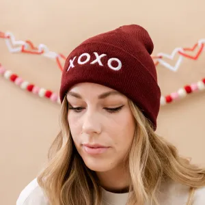 Adult Beanie - XOXO - Maroon w/ White