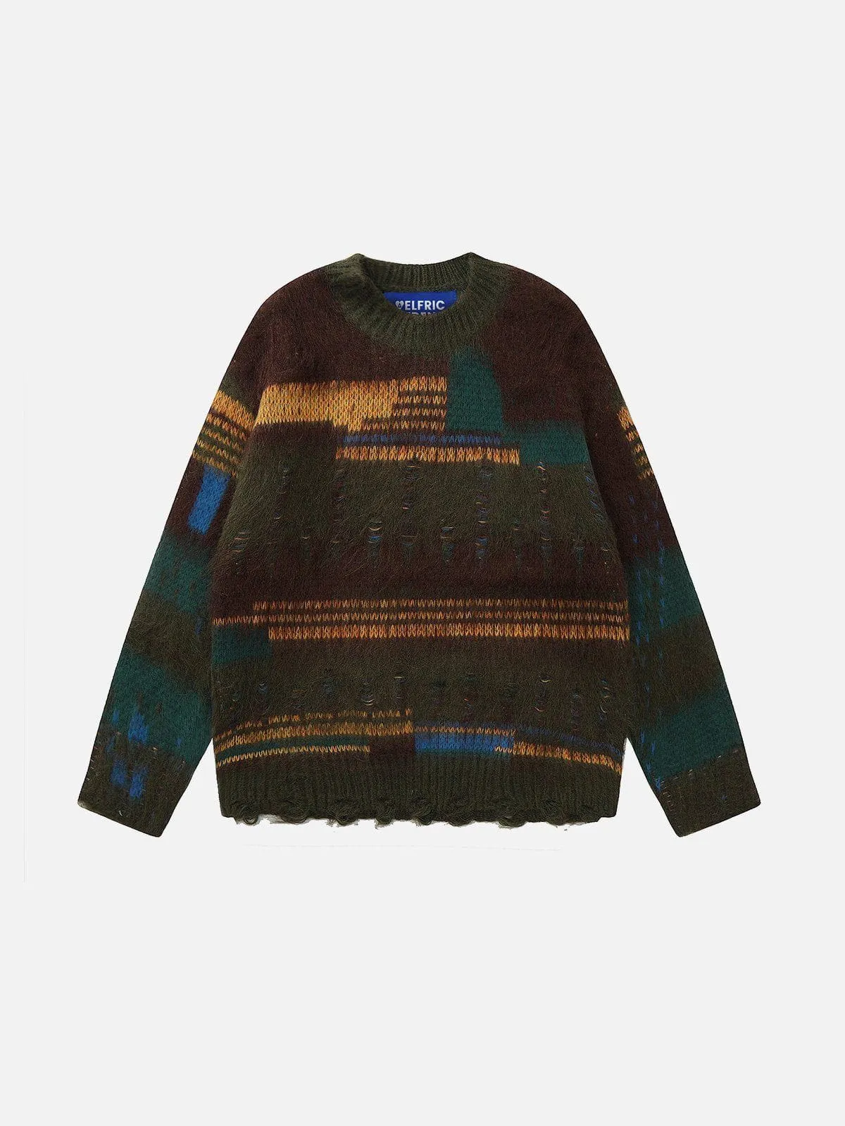 Aelfric Eden Distressed Color Blocking Sweater