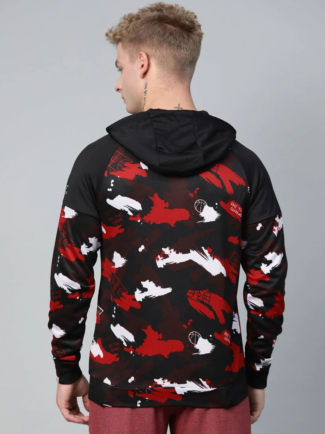 Alcis Men Black Red Printed Hooded Sweatshirt