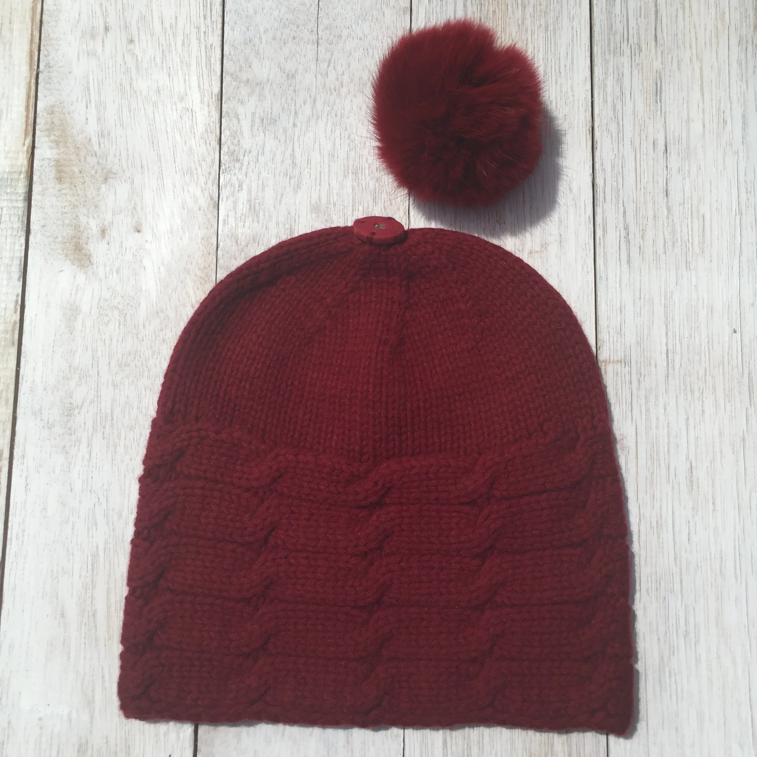 ALL SET!  100% Pure Wool Fancy Cable Beanie (convertible) - Classic Car Red