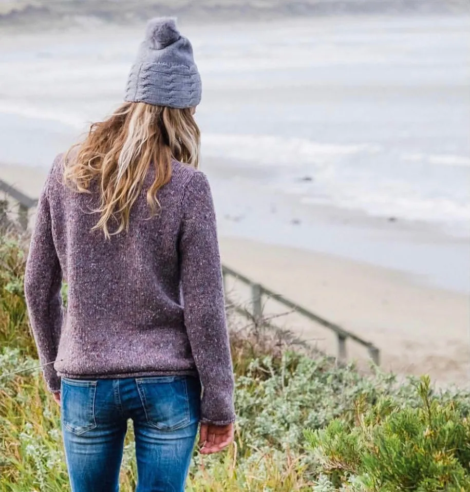 ALL SET!  100% Pure Wool Fancy Cable Beanie (convertible) - Dark Denim Blue