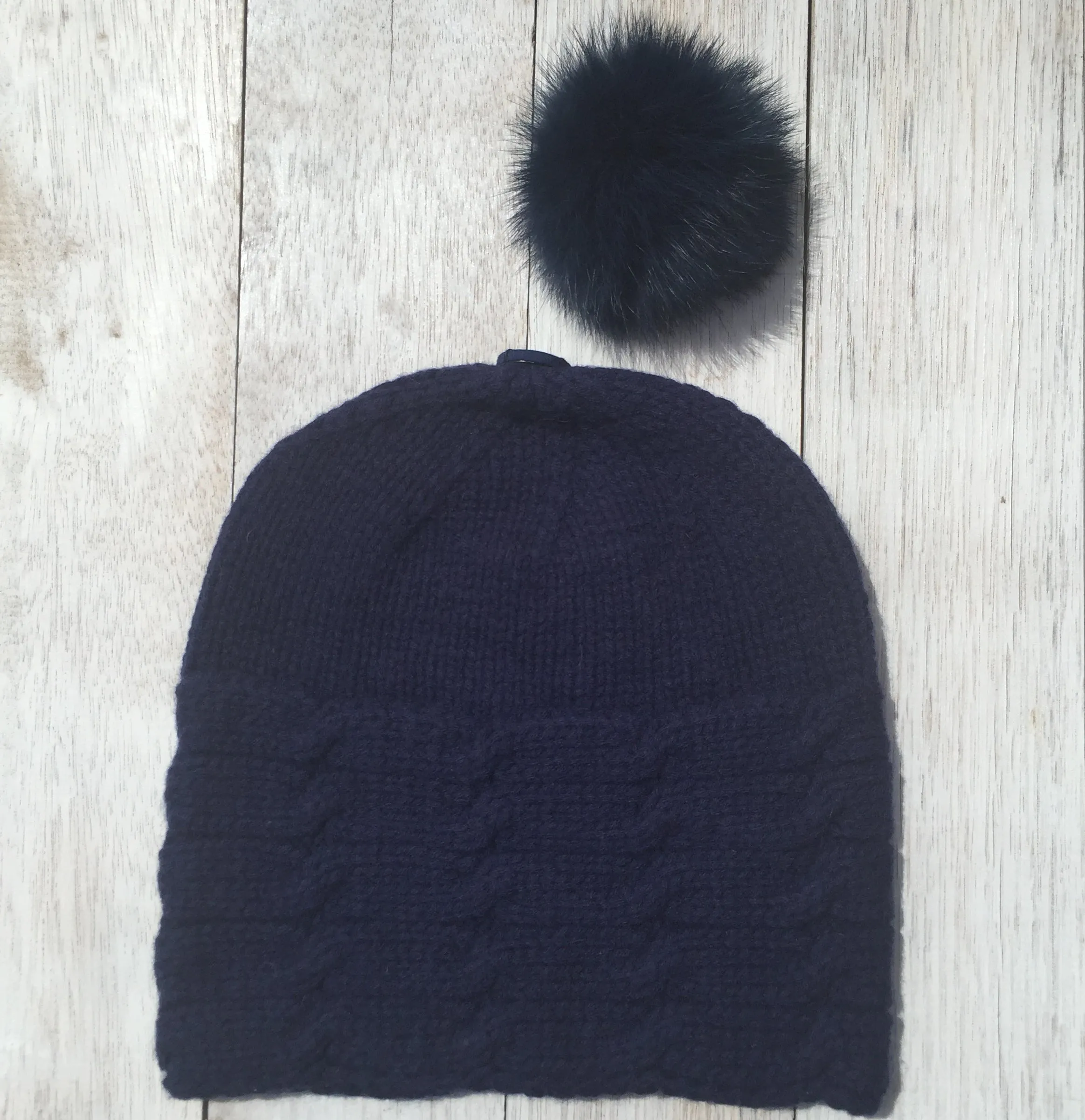 ALL SET!  100% Pure Wool Fancy Cable Beanie (convertible) - Dark Denim Blue