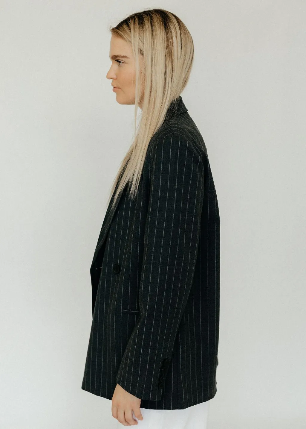 Anine Bing Kaia Blazer in Grey Pinstripe