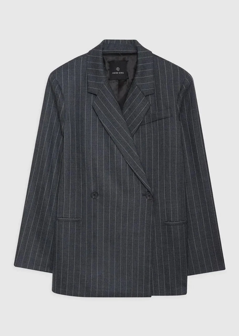 Anine Bing Kaia Blazer in Grey Pinstripe