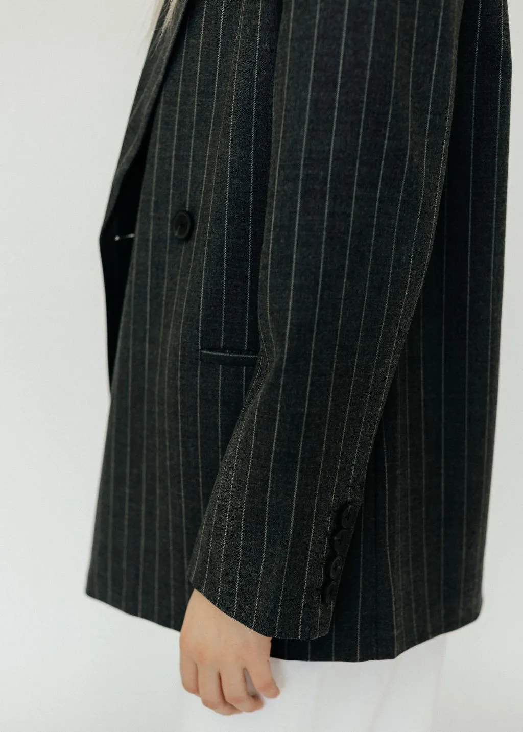 Anine Bing Kaia Blazer in Grey Pinstripe