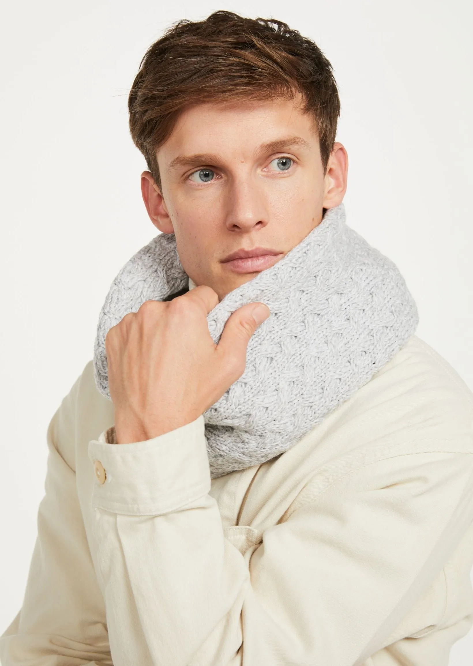 Aran Infinity Cable Scarf | Grey