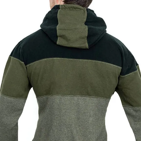 Army Green Colorblock Stripe Popover Hoodie