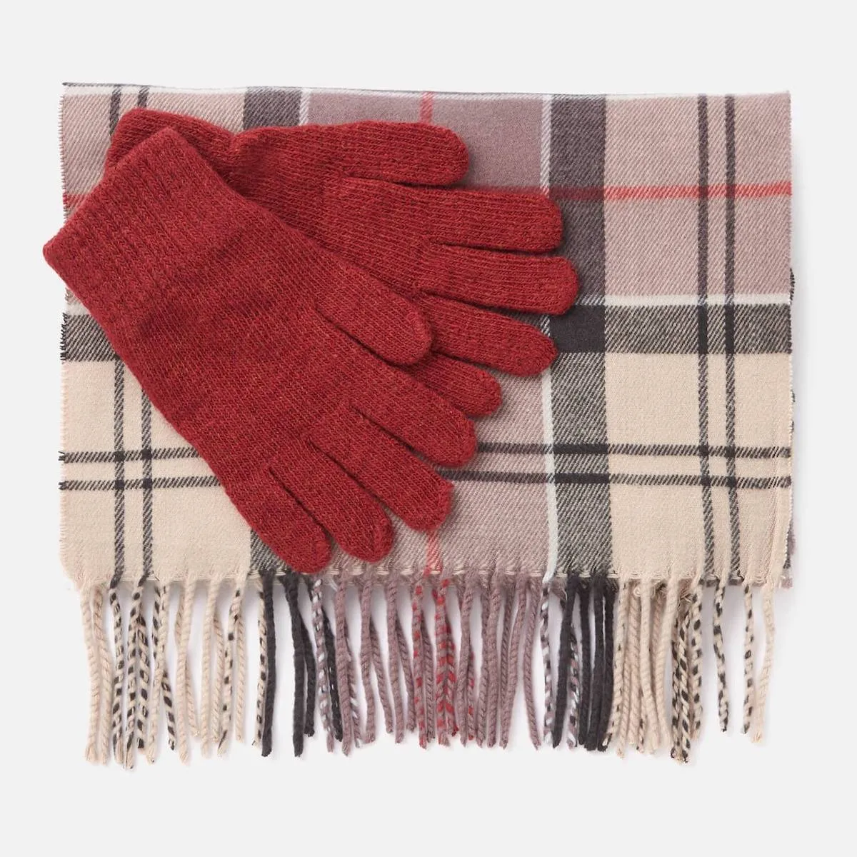 Barbour Women's Hailes Scarf and Gloves Gift Set in Neutral Tartan