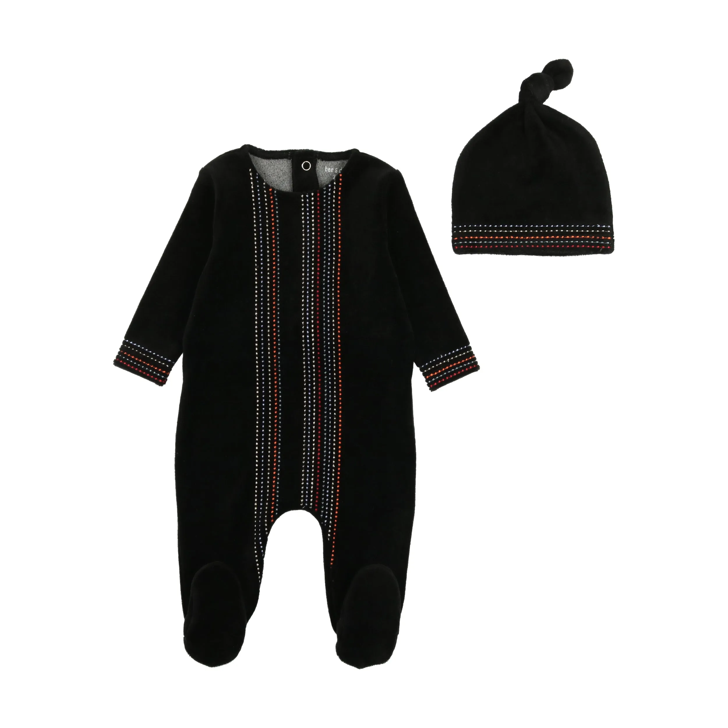 Bee & Dee Black Boys Velour with Colored  Stitching Footie with Beanie