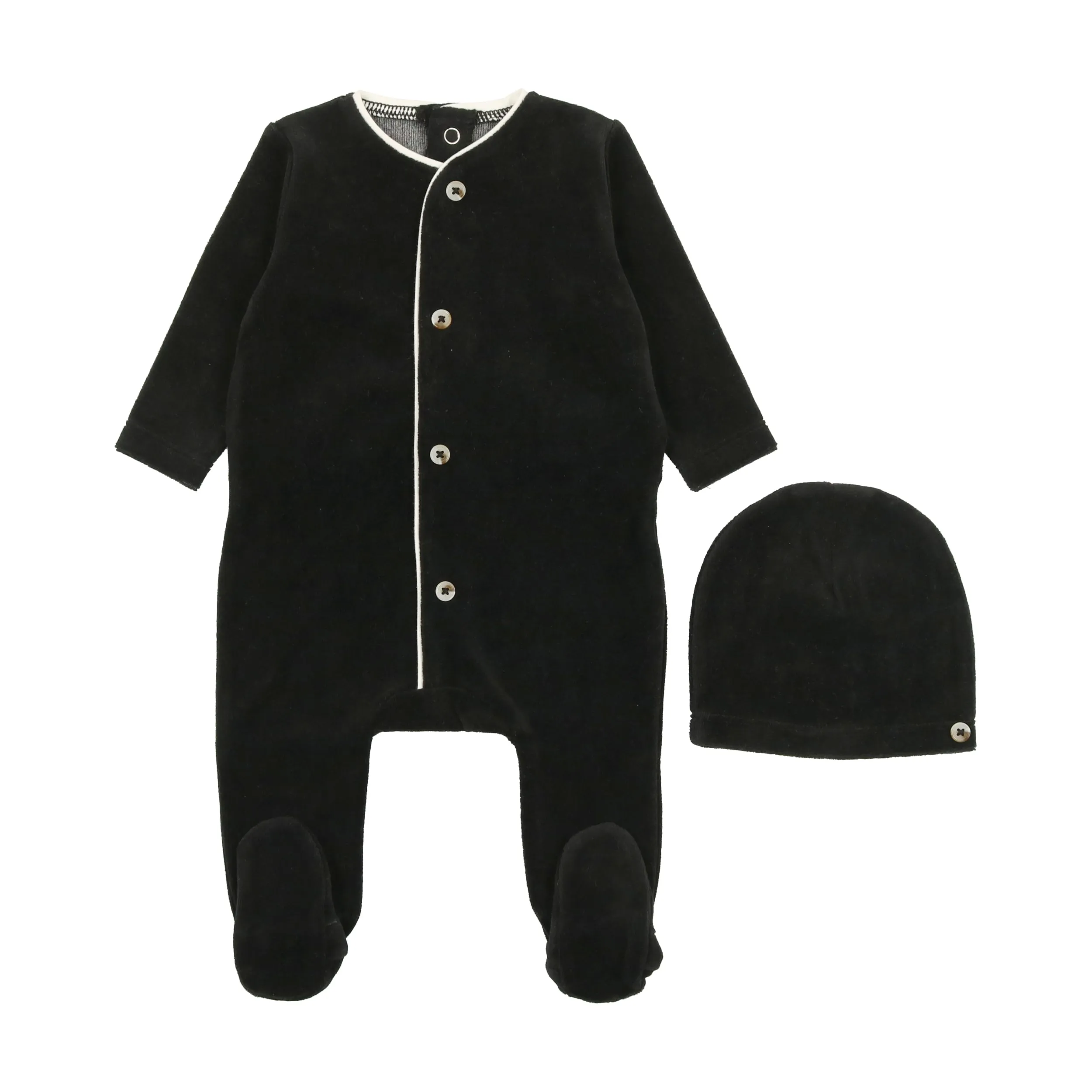 Bee & Dee Blackest Black Velour Collection Footie with Beanie