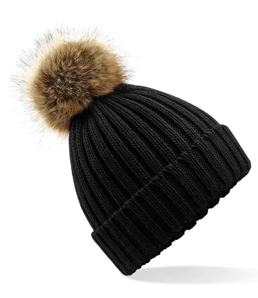 Beechfield Faux Fur Pop Pom Chunky Beanie