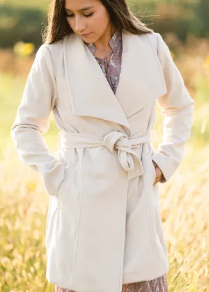 Beige Collared Belted Fleece Coat - FINAL SALE