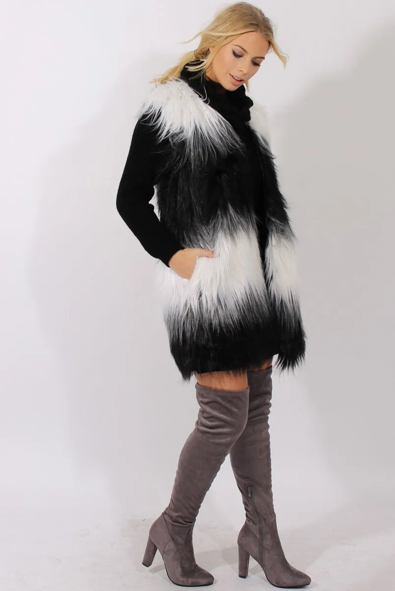 Black & White Faux Fur Gilet - River