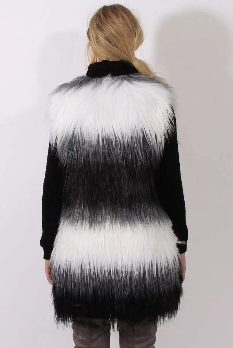 Black & White Faux Fur Gilet - River