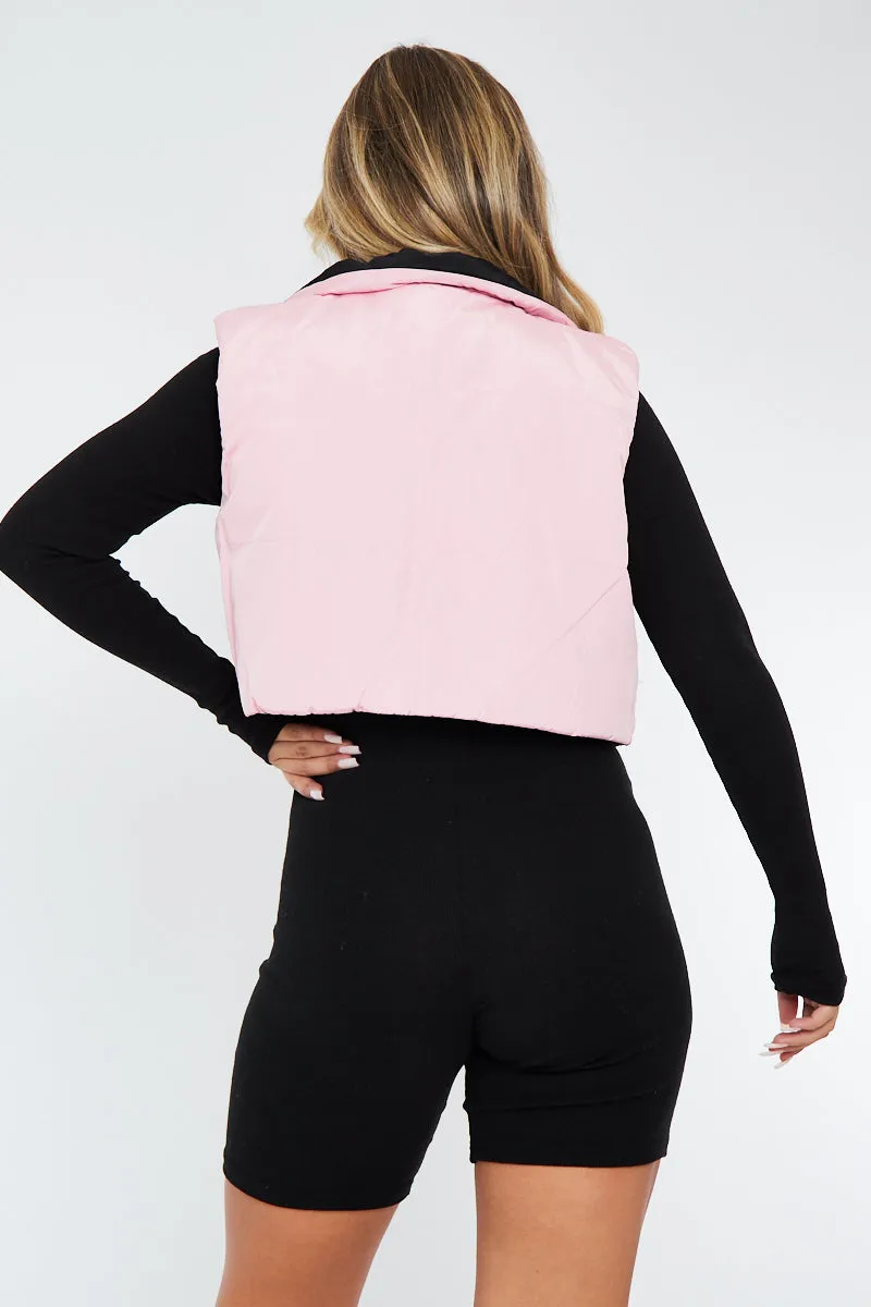 Black Pink Reversible Cropped Puffer Gilet - Naava