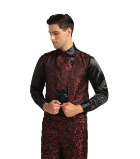 Black Red Brocade Men's Waist Coat