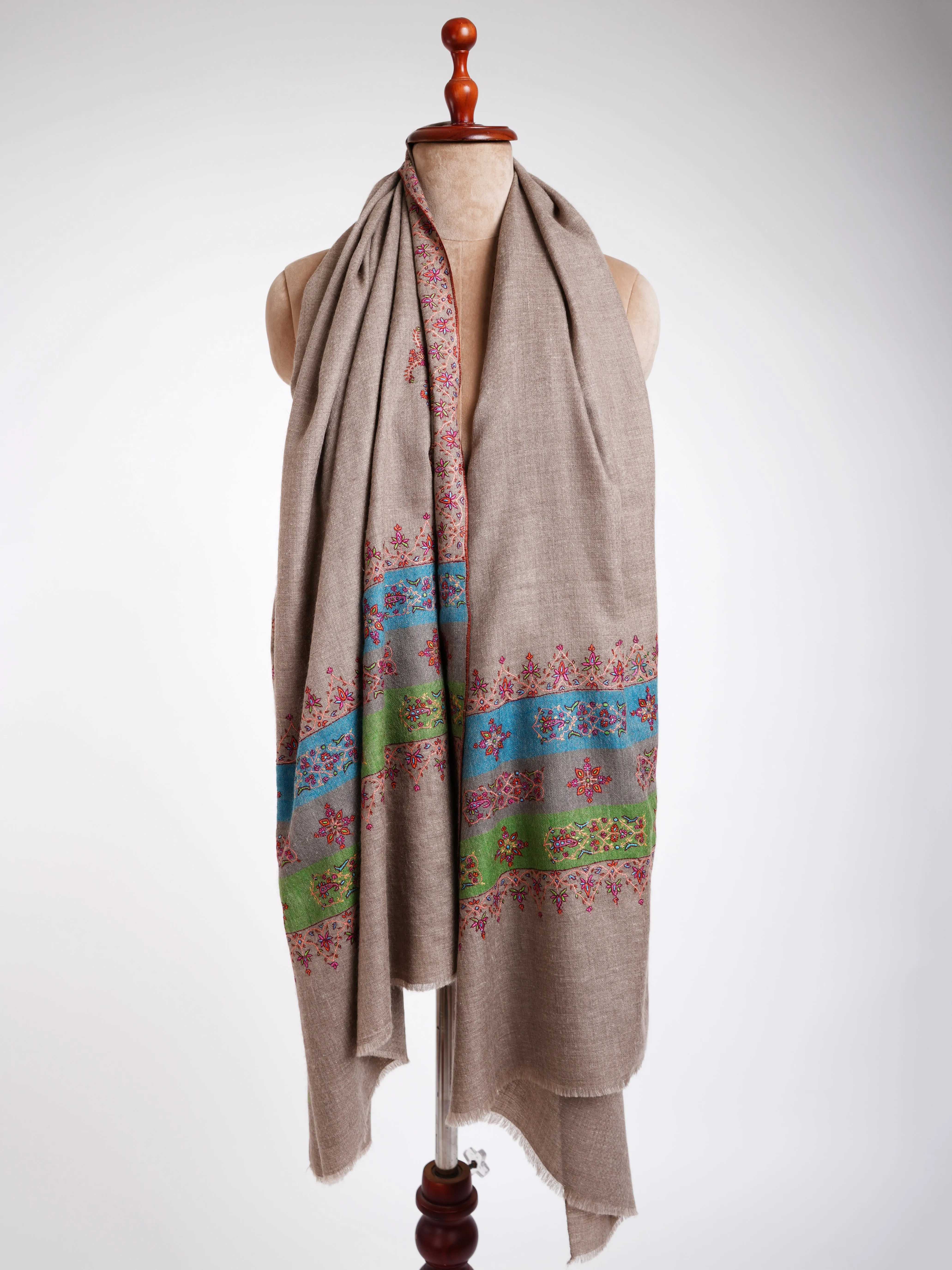 Blue Green and Beige Pashmina Shawl