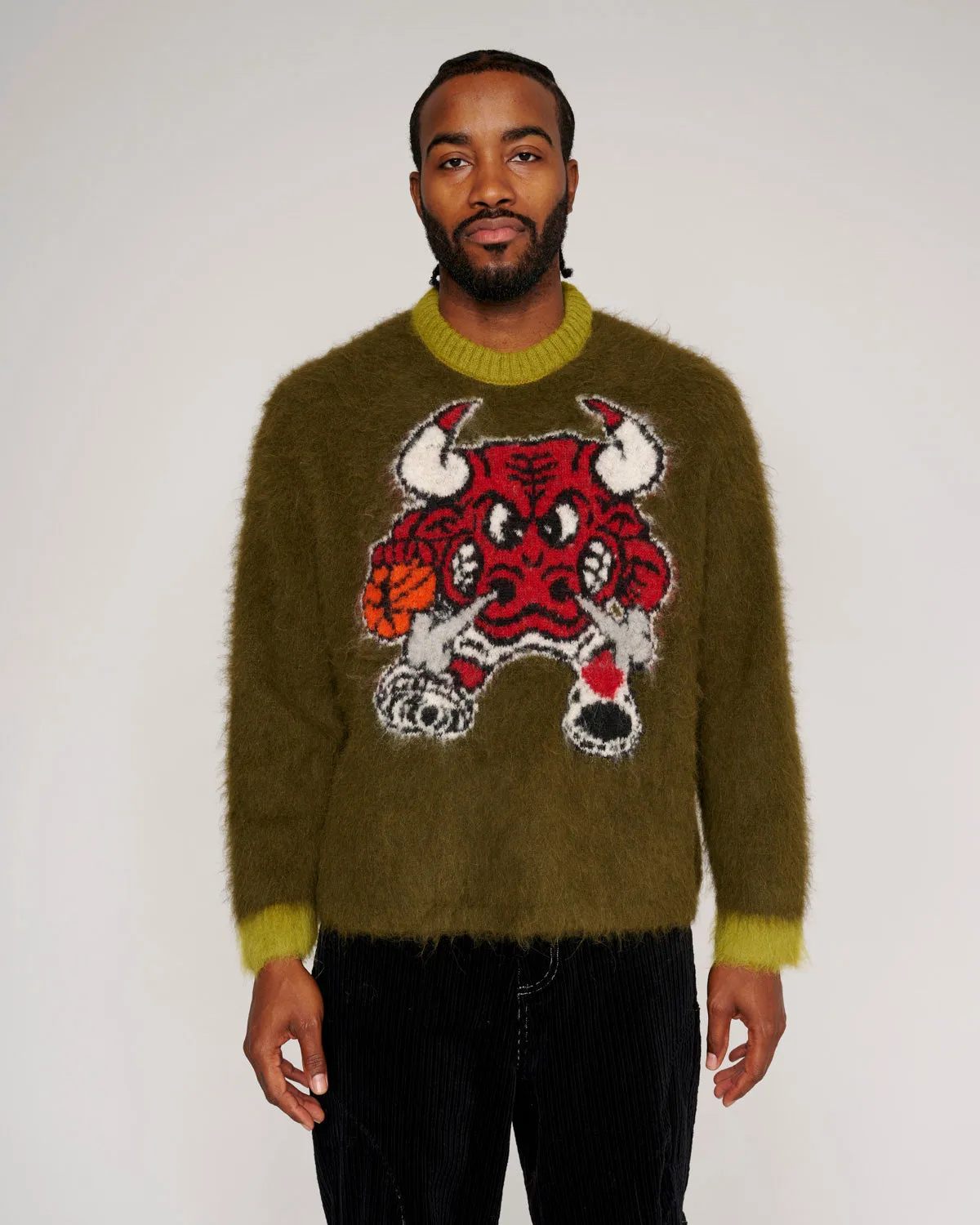 Brain Dead x NBA Chicago Bulls Alpaca Sweater - Olive