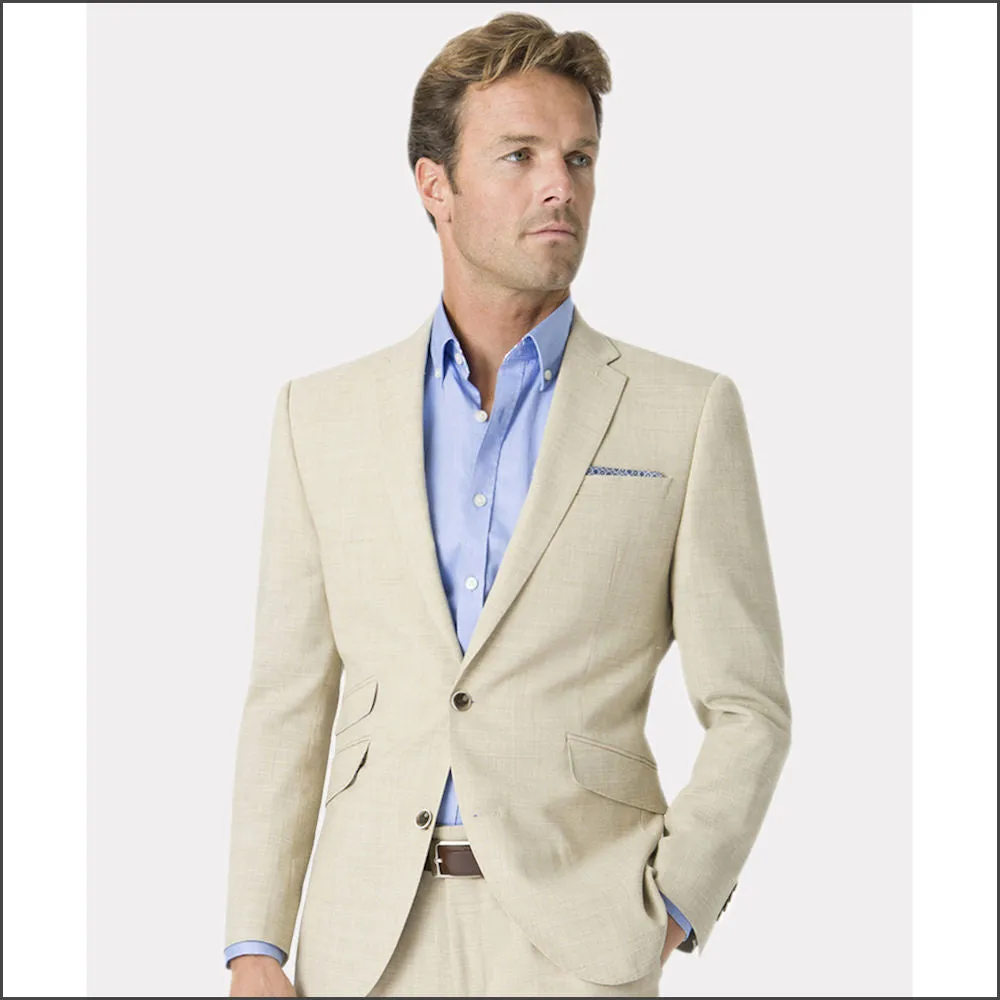 Brook Taverner Constable Tailored Fit Natural Linen Blend Waist Coat--