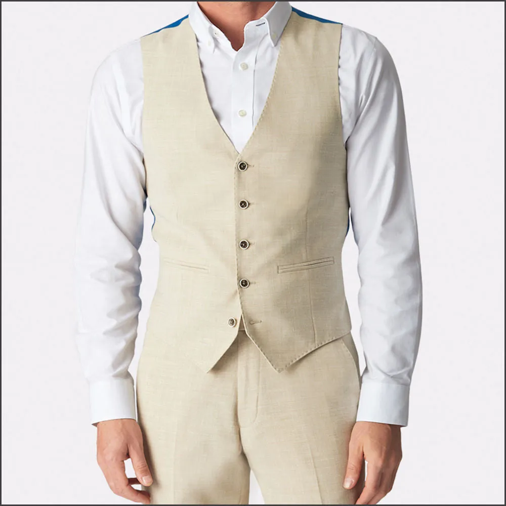 Brook Taverner Constable Tailored Fit Natural Linen Blend Waist Coat--