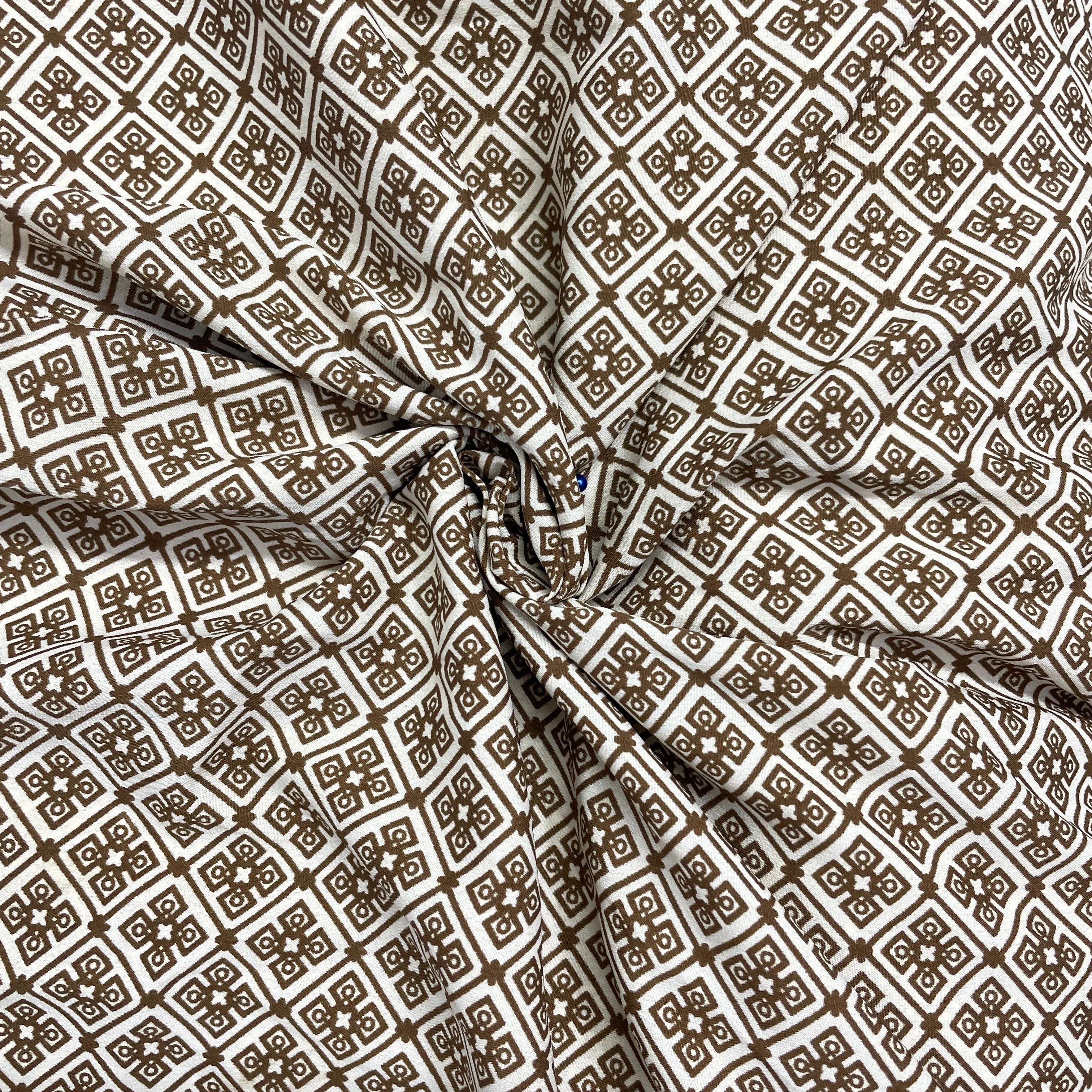 Brown Geometrical Print Crepe Fabric