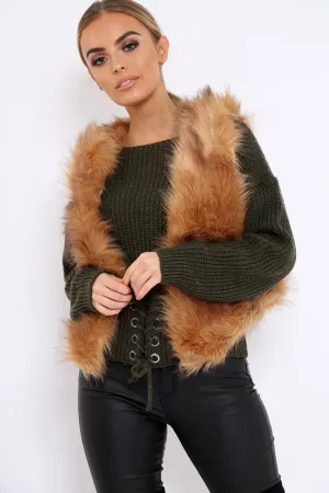 Camel Faux Fur Cropped Gilet - Nadia