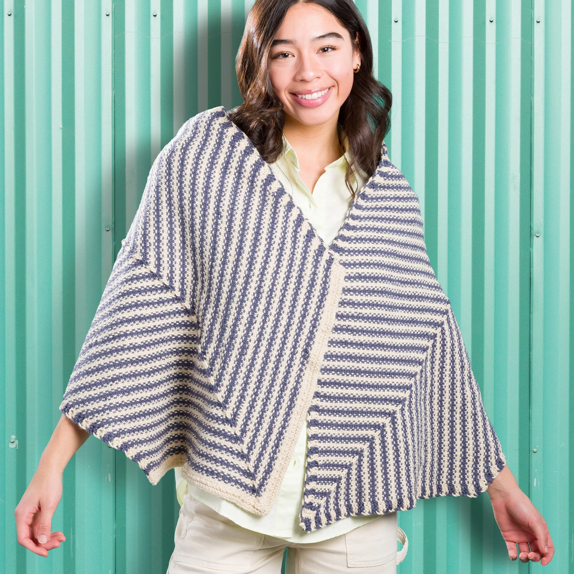 Caron Stripy Linen Stitch Knit Wrap