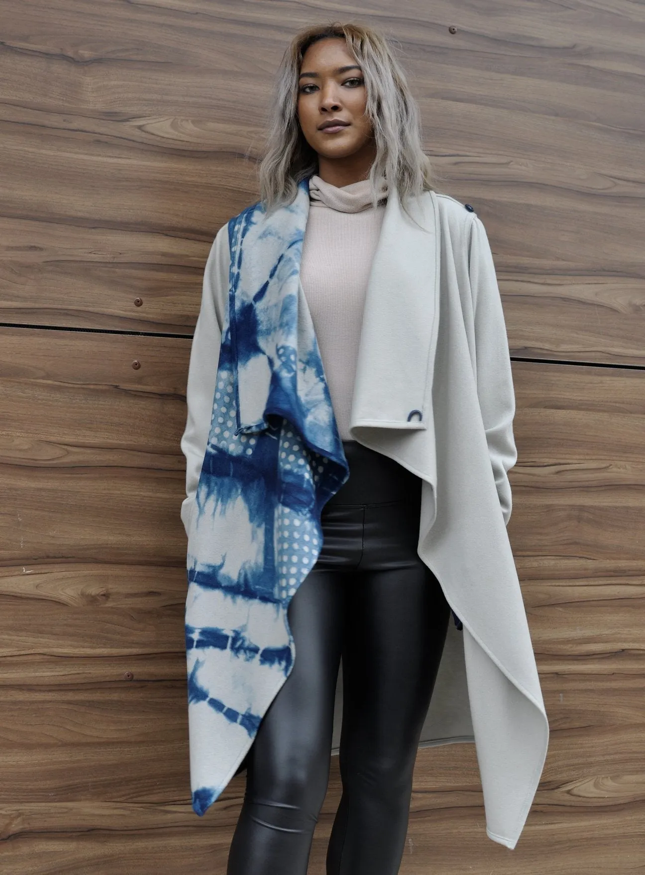 Cashmere & Wool Wraparound Shibori Coat