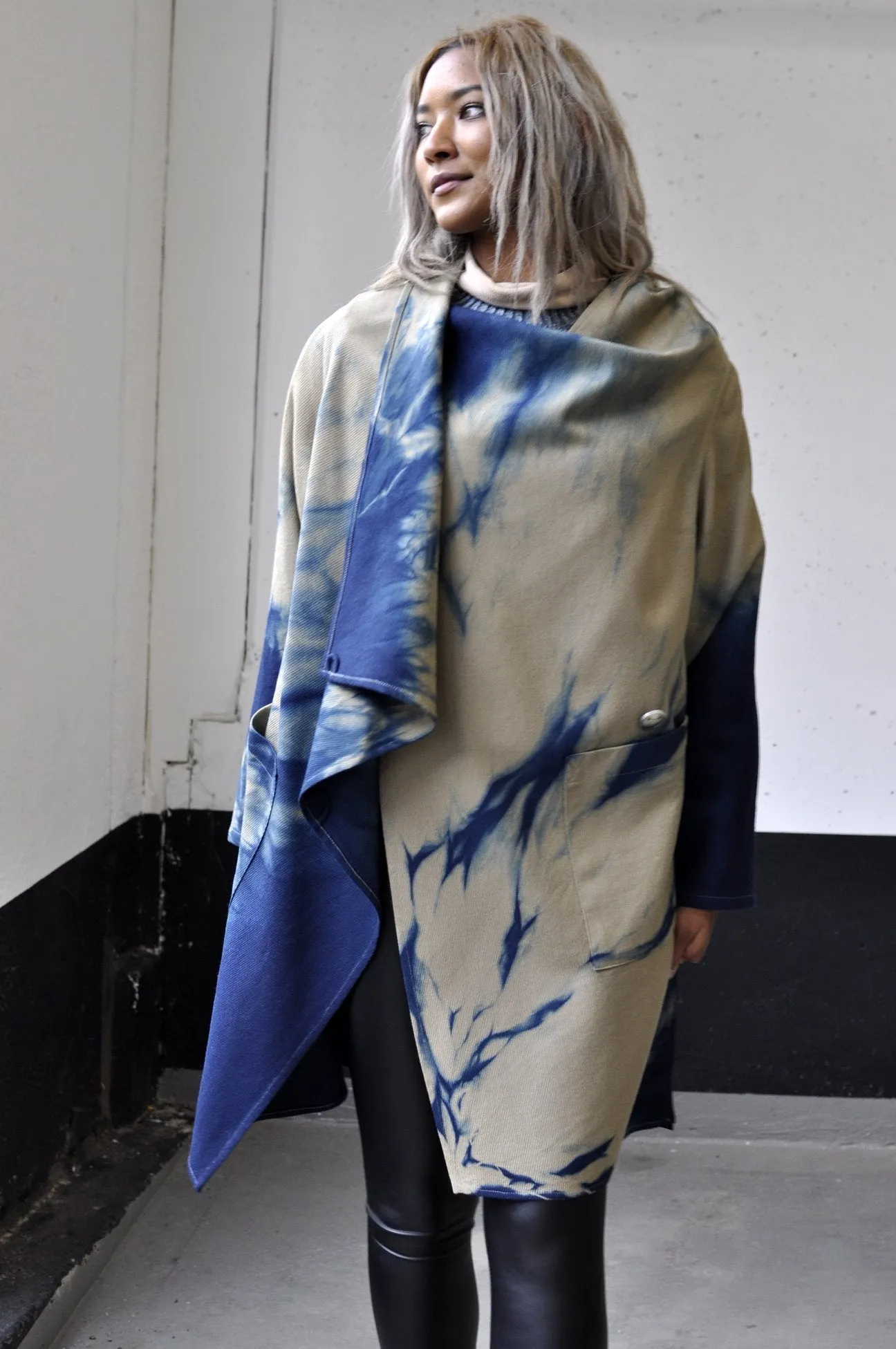 Cashmere & Wool Wraparound Shibori Coat