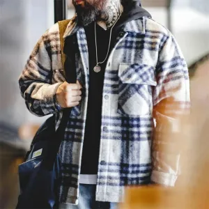 Casual Checked Duffle Jacket for Men - Loose Ivy Style Plaid Pattern