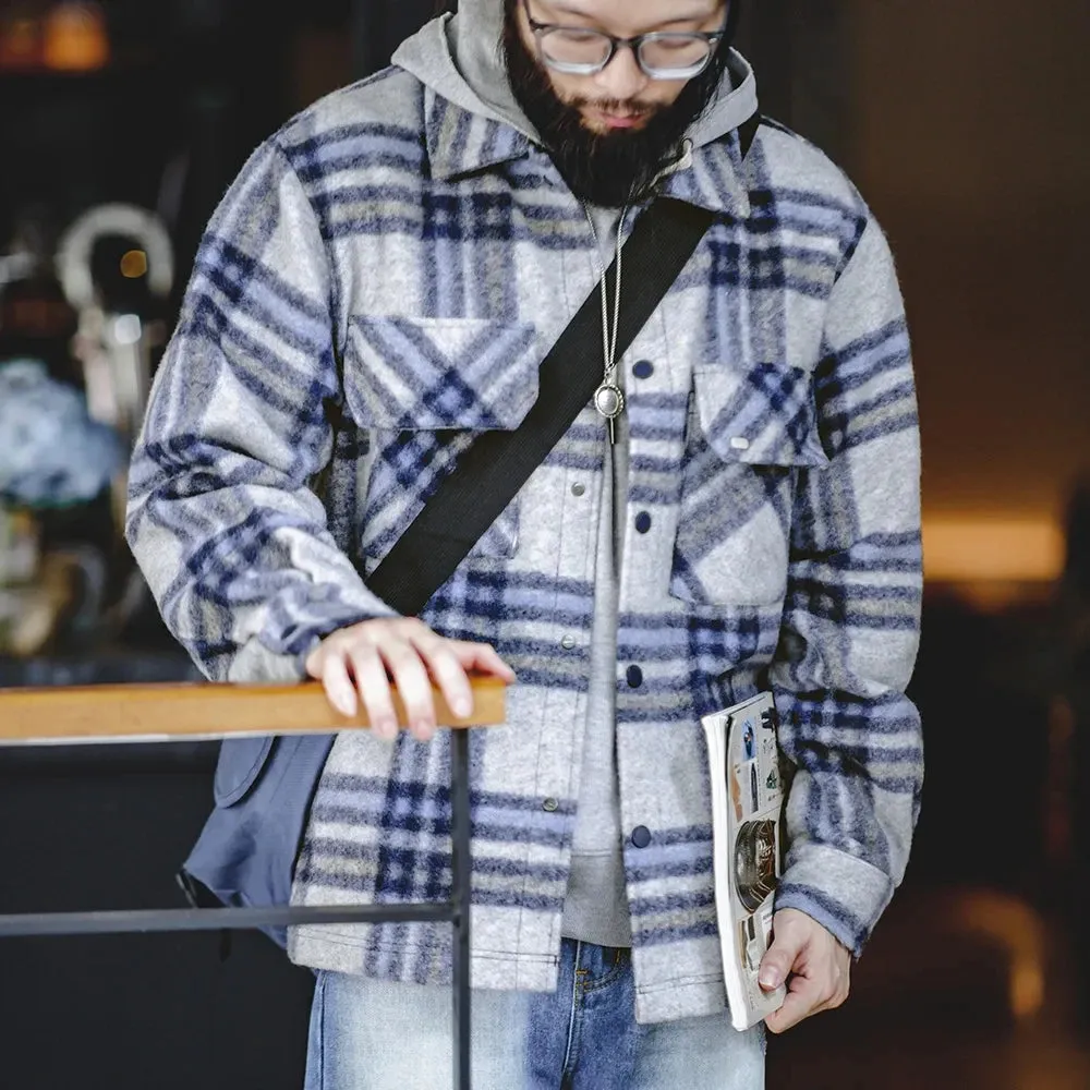 Casual Checked Duffle Jacket for Men - Loose Ivy Style Plaid Pattern