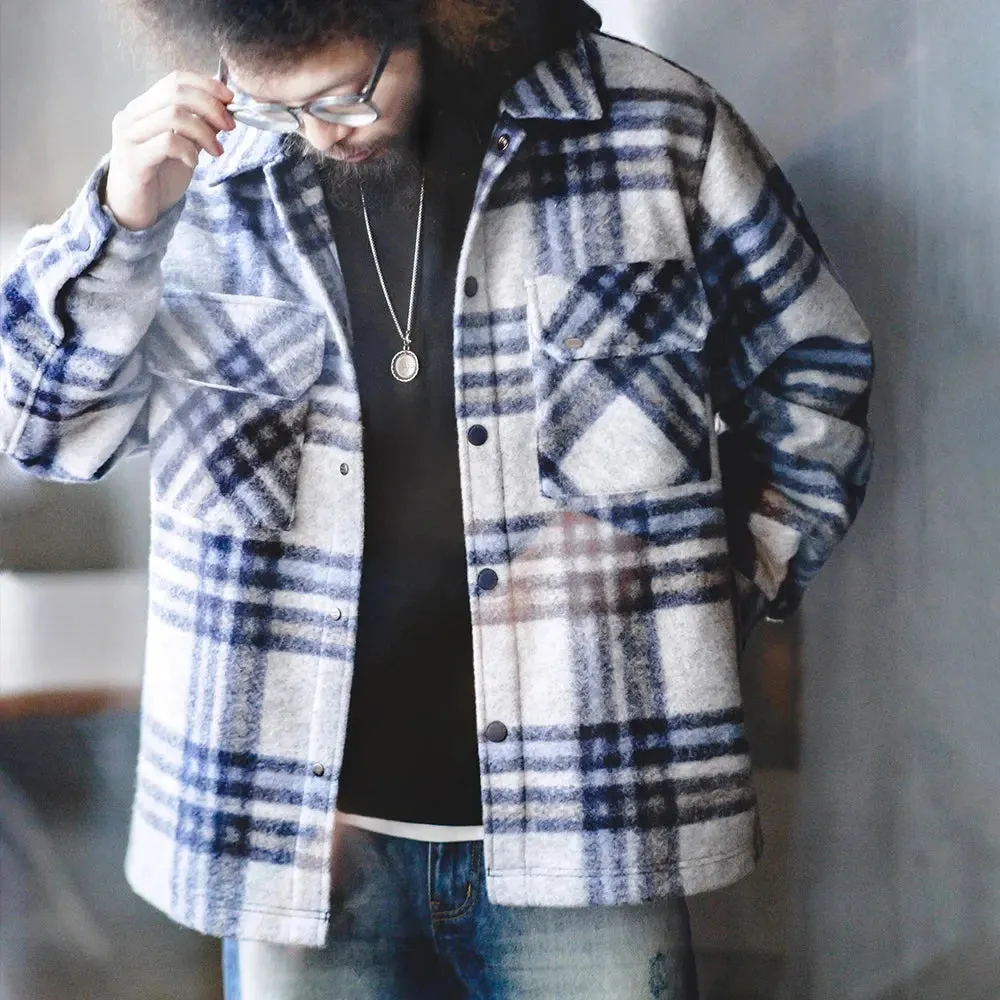 Casual Checked Duffle Jacket for Men - Loose Ivy Style Plaid Pattern