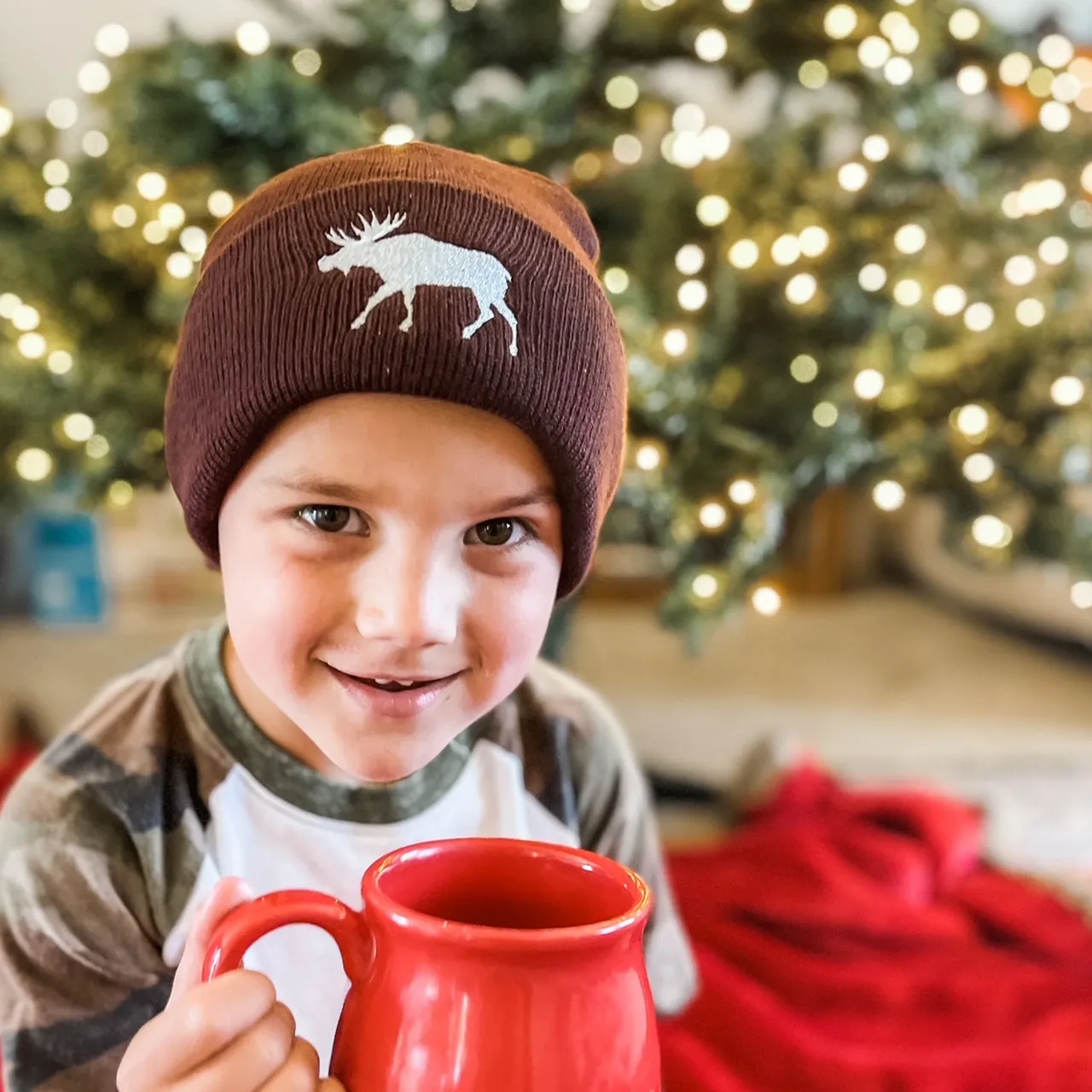 Child Beanie - Moose - Brown w/ White