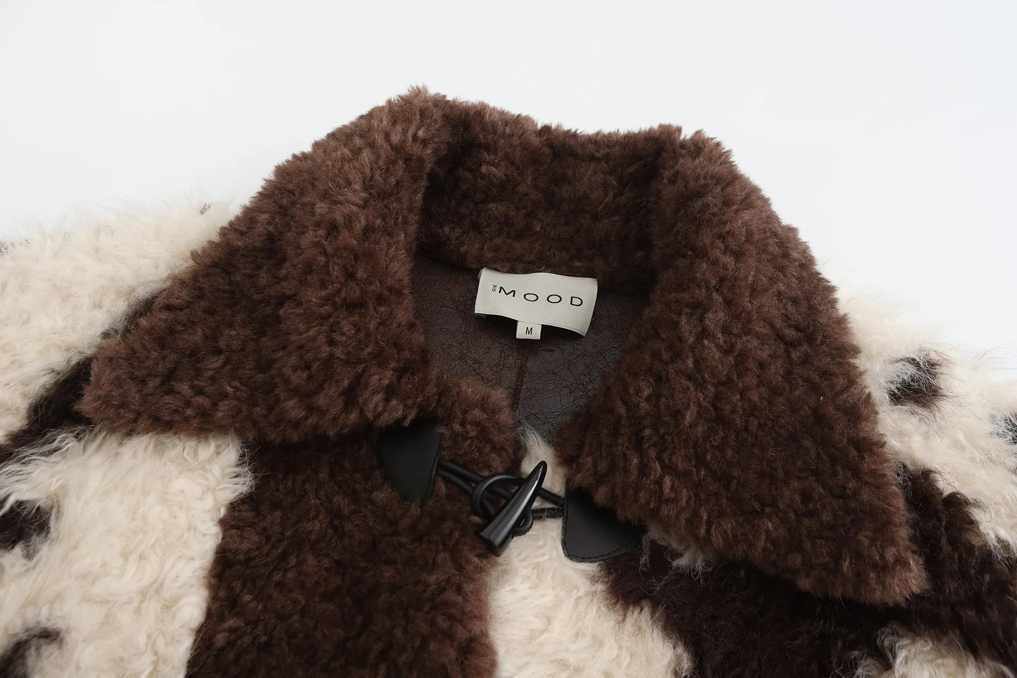 Cow Print Teddy Shearling Duffle Coat - Brown