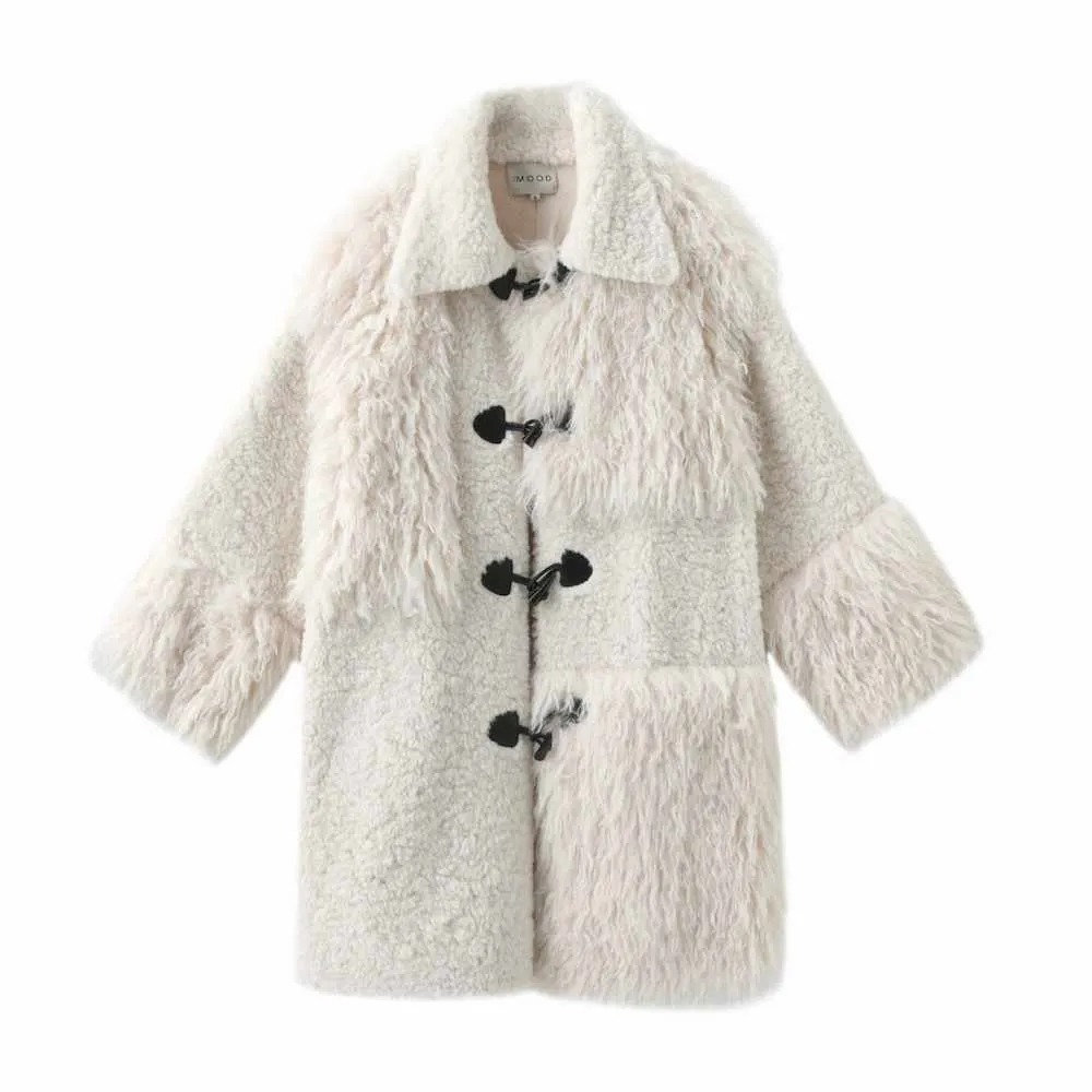 Cow Print Teddy Shearling Duffle Coat - White