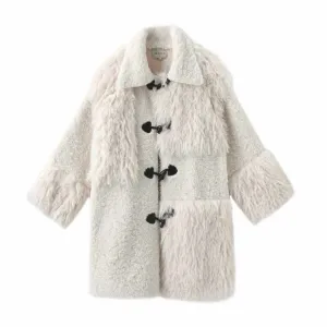 Cow Print Teddy Shearling Duffle Coat - White