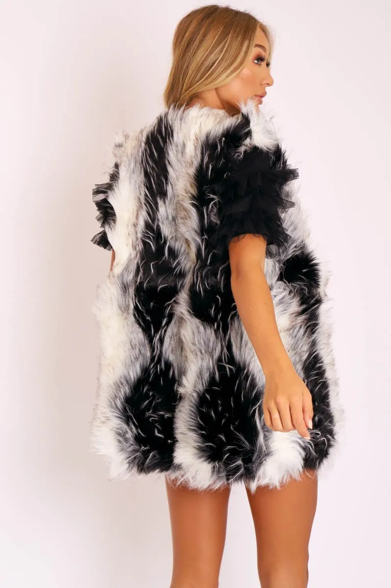 Cream and Grey Faux Fur Gilet - Jordana